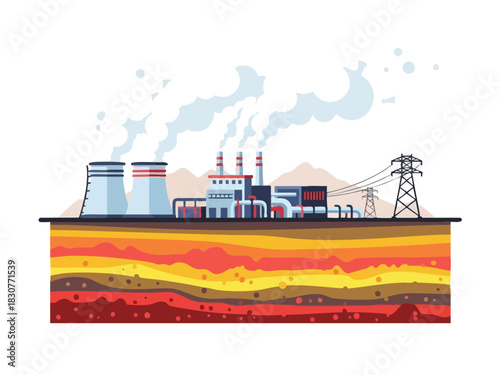 Illustration of a Coal Power Plant with Underground Layers.