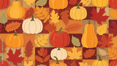 Cozy autumn vibes with colorful pumpkins and fall leaves, perfect for Thanksgiving designs and autumnal celebrations, creating a warm and inviting atmosphere