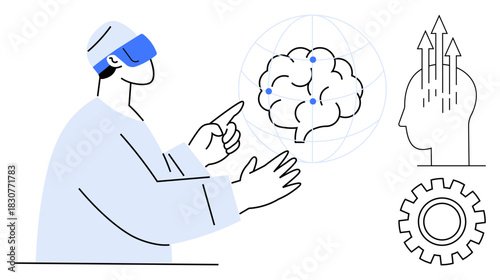 Virtual reality concepts. Virtual reality used for brain interaction, advanced cognition, and immersive AI-driven experiences. Virtual reality boosting technology, education, healthcare, gaming