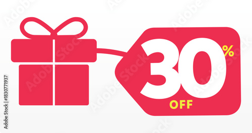 30% promo, box, tag, commerce, price, value. market, off, Merry Christmas, party, gift, buy, sale, special, discount. Special, store. Icon, vector, set