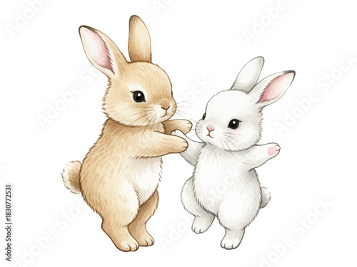 two rabbits on white