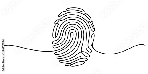 Continuous one line drawing of a fingerprint. biometric identity icon for security, access control, and personal data privacy concepts Vector, illustration