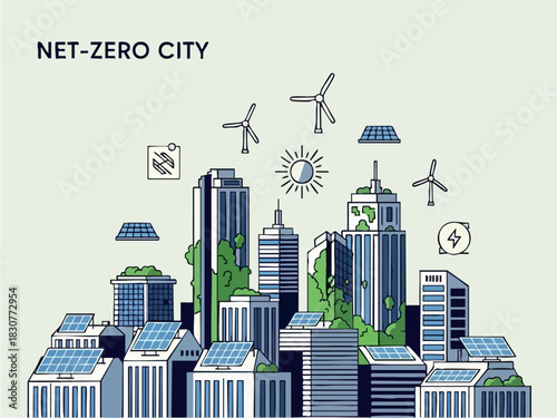 Net-Zero City - Sustainable Urban Environment with Renewable Energy Sources.