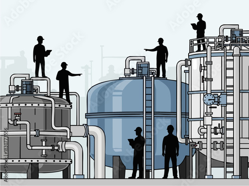 Industrial Plant Inspection - Workers Overseeing Operations and Maintenance.