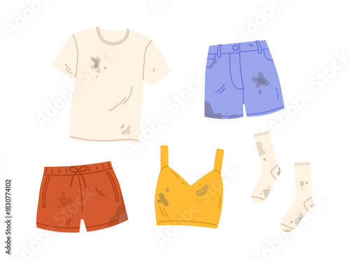 Dirty clothing. Dirty laundry. Flat vector isolated illustration