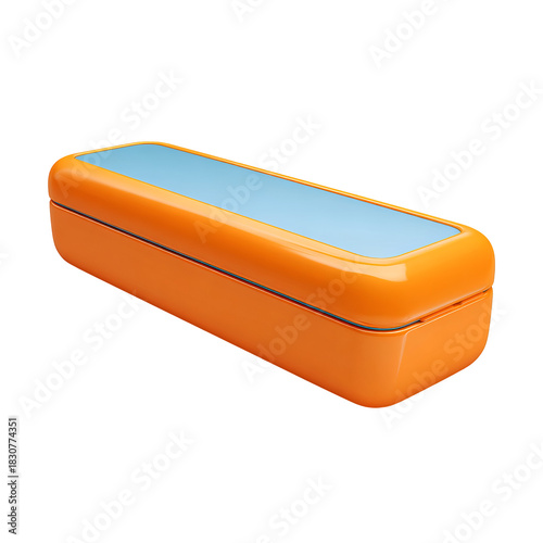 Orange rectangular container with light blue panel