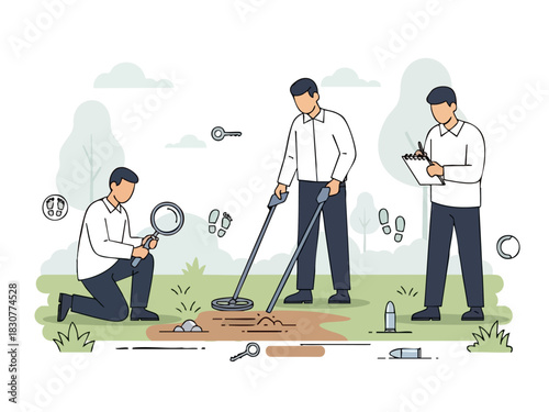 Crime Scene Investigation Team at Work in a Park.