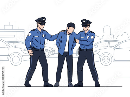 Police Arresting a Suspect on the Street.