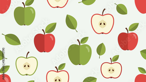 Vibrant apple pattern background with fresh red and green fruit, a modern design perfect for healthy food campaigns and creative projects with a natural vibe