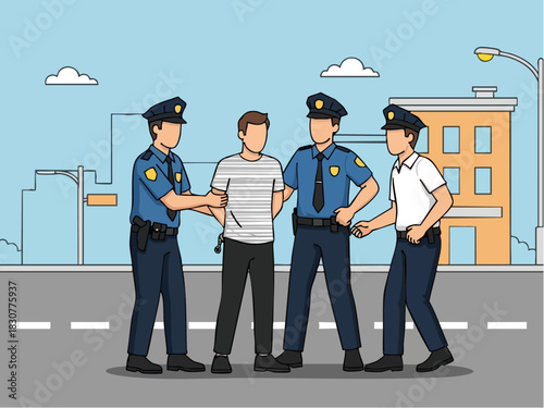 Arrest - Police Officers Apprehending a Suspect on the Street.