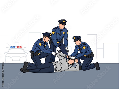 Police Officers Apprehending a Suspect on the Ground.