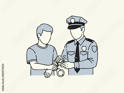 Police Officer Arresting a Suspect with Handcuffs Illustration.