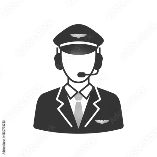 Airline Pilot Icon with Headset and Uniform