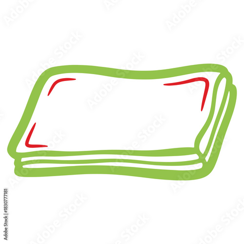 Stack of green and white towels or cloths illustration for cleaning and hygiene purposes symbol in vector