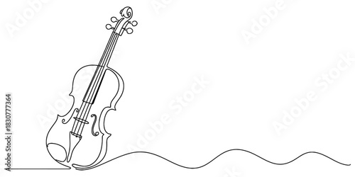 Continuous line art drawing of a classic violin musical instrument, elegant and minimalist illustration representing symphony and melody, creative Vector, illustration