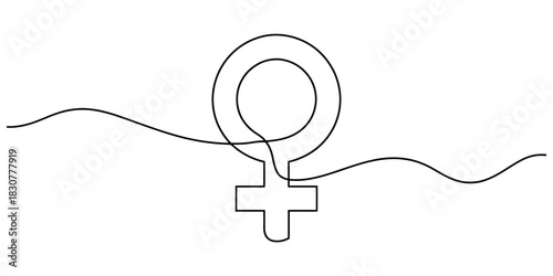 One continuous line drawing of a female gender symbol, representing women, femininity, feminism, and gender identity on a clean white background Vector, illustration