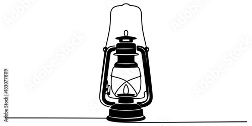 Vintage retro oil lantern drawing, classic kerosene lamp with handle and glass globe, traditional old light source illustration line art Vector, illustration