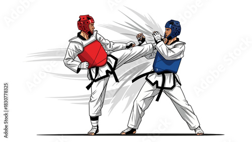 Dynamic Taekwondo Sparring Illustration Sports Martial Arts and Competition
