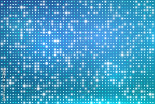 Blue led light screen background, glow gradient orange round dotted lights, pixel pattern banner, digital mosaic design