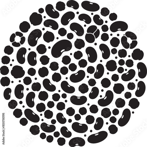 Black and White Bean Circle Pattern Organic Minimalist Graphic Design