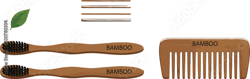 Bamboo toothbrushes, comb, drinking straws, eco-friendly personal care items, sustainable hygiene tools, natural materials, zero waste lifestyle.