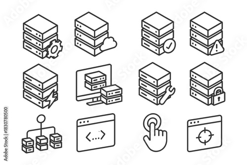Set of server and database icons for web development and networking.