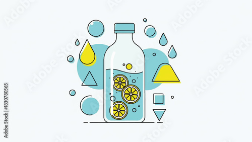 Lemon Water Bottle Flat Design Vector Illustration. Refreshing Healthy Drink for Hydration and Wellness.