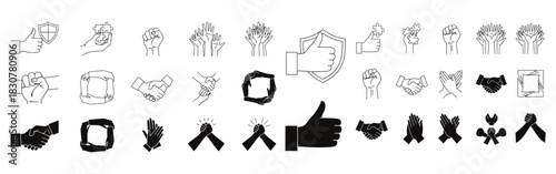 Collection of hand gestures depicting teamwork collaboration success and positive interactions