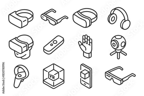 Virtual reality and augmented reality devices icons collection.