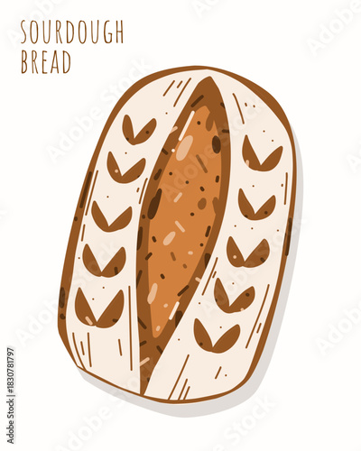 Sourdough Bread White Flour Stain Oval Tasty Simple Modern Flat Vector Template Poster