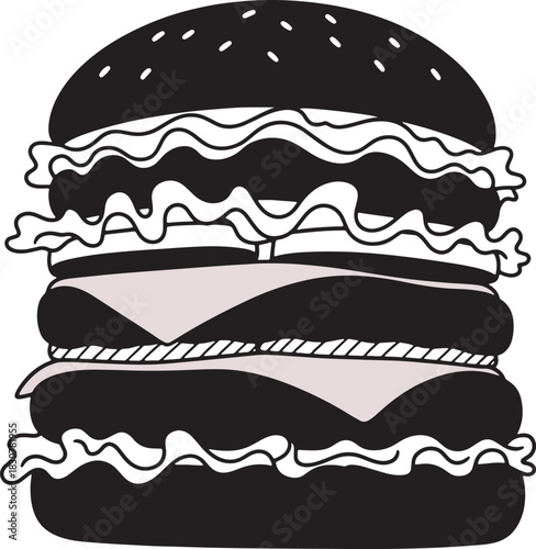 Delicious double patty burger illustration with lettuce and cheese slices