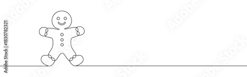 A continuous one-line drawing of a gingerbread man, symbolizing holiday treats and Christmas