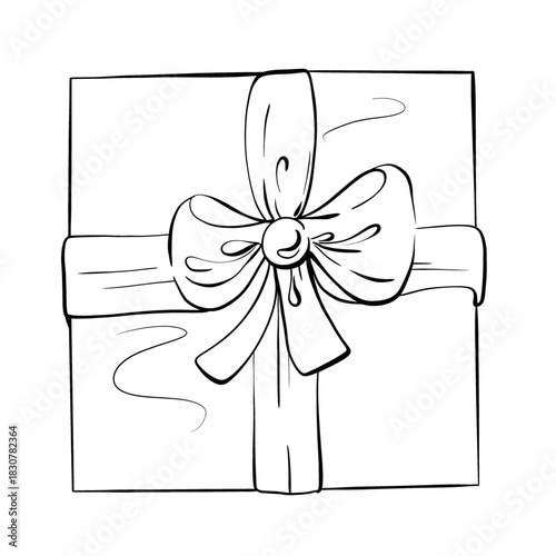 Christmas Present With a Bow and Ribbon Simple Line Art Design Conveying Festive Spirit and Celebration Capturing the Joy of Giving and Receiving Gifts During the Holiday Season