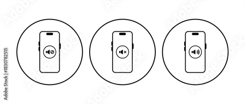 icon set no speaker sound" on phone screen. Volume and audio mute symbol on phone screen, vector illustration
