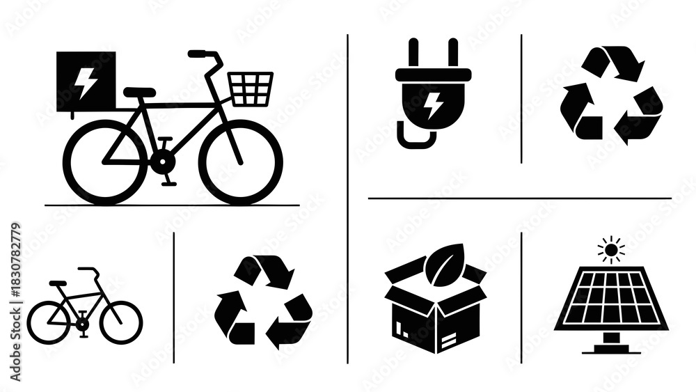Obraz premium Black vector silhouette set of bicycle icons for design and illustration 