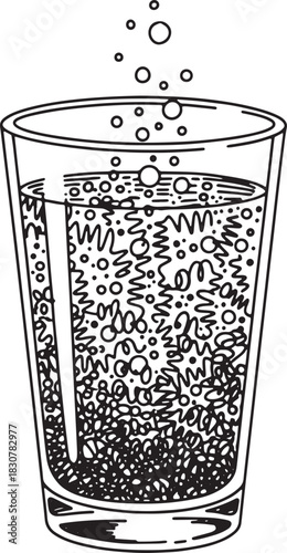 Glass of sparkling water with bubbles going up fresh drink design