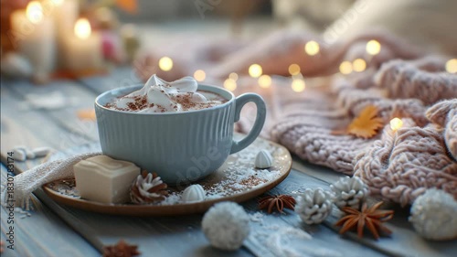 Wallpaper Mural Delicious coffee drink with fall-themed decorations on a rustic wooden table. Torontodigital.ca