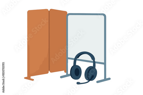 Professional headset and protective barrier screen with privacy divider