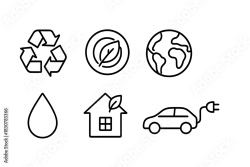 Global ecology and environment symbols for sustainability, recycling, water, and electric vehicles