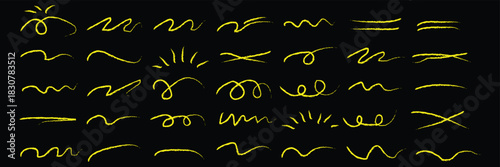 Hand drawn marker strokes set. Black paint brush lines, underlines and squiggles. Creative highlighter collection for graphic design. Ink doodle & scribble elements vector.