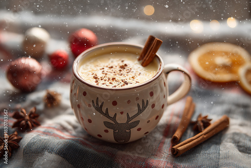 festive eggnog with christmas decorations