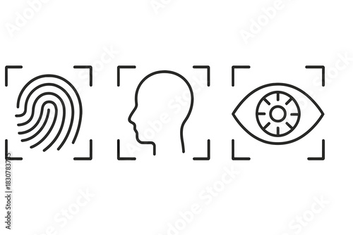 Biometric identification icons set for security features including fingerprint face and iris scan