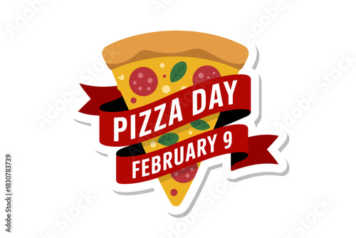 National pizza day illustration with slice and ribbon banner for february 9th