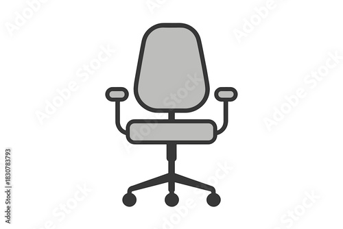 Simple gray chair with armrests and wheels for modern workspace furniture design