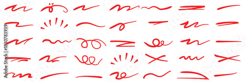 Colorful marker and brush stroke set, hand drawn underline and squiggle lines, artistic doodle elements for creative graphic design