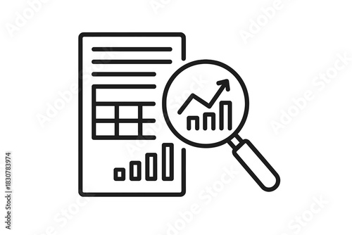 Detailed examination of financial growth data in business document using a magnifying glass