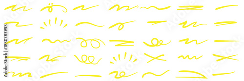 Colorful marker and brush stroke set, hand drawn underline and squiggle lines, artistic doodle elements for creative graphic design