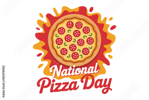 National pizza day celebration with pepperoni pizza and colorful background