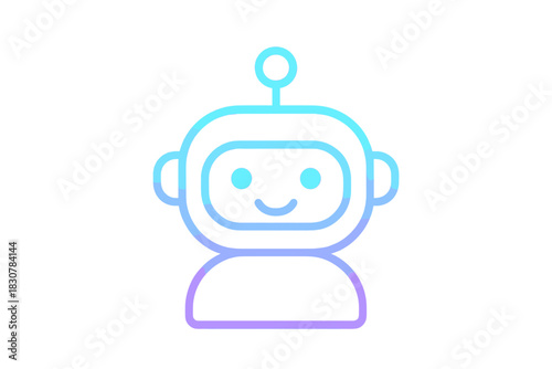 Smiling artificial intelligence bot head graphic with modern gradient outline design