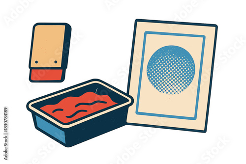 Dipping sauce container and condiment packet for fast food meals in retro style